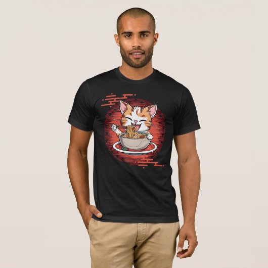 Ramen Eating Cat T-shirt (Voorkant volledig)
