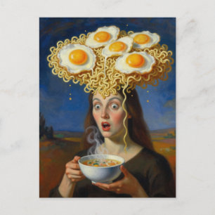 Ramen en eieren op het brein Surrealistische vrouw Briefkaart