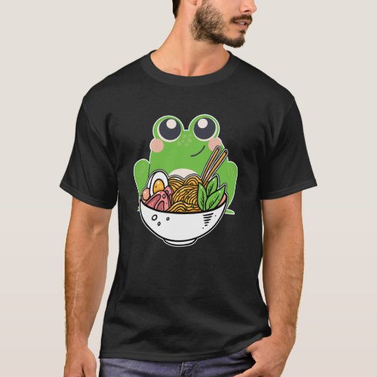 Ramen en schattige kikkers van Japanse noedels ver T-shirt (Voorkant)