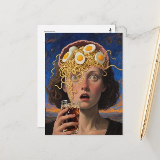 Ramen etende vrouw met hersenen briefkaart (Voorkant / Achterkant in situ)