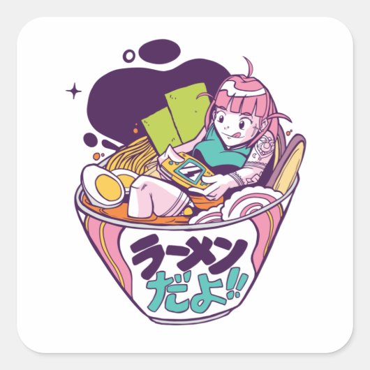 RAMEN GAMING ANIME VIERKANTE STICKER (Voorkant)