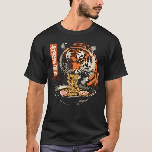 Ramen geobsedeerde tijger grappig t-shirt (Voorkant)
