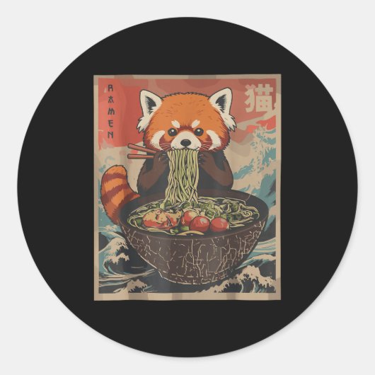 Ramen Japanese Graphic Tees Red Panda Anime Shirts Ronde Sticker (Voorkant)