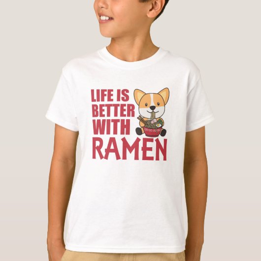 Ramen Japanners Noodles Sweet Corgi Eats Ramen T-shirt (Voorkant)