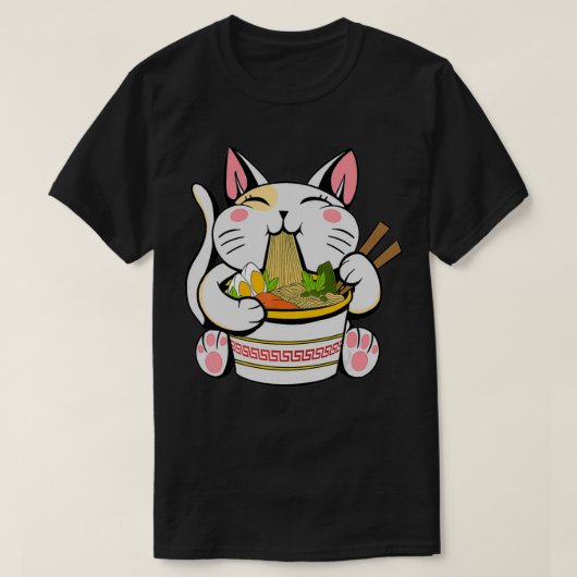 Ramen Japans Kawaii Cat Anime T-shirt (Design voorkant)