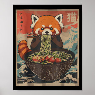 Ramen Japanse Grafische T-shirts Rode Panda Anime- Poster