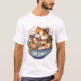 Ramen Kat Anime Kawaii Illustratie T-shirt Ontwerp