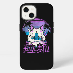 Ramen Kat Anime Retrowave Zonsondergang 80s Esthet iPhone 13 Hoesje