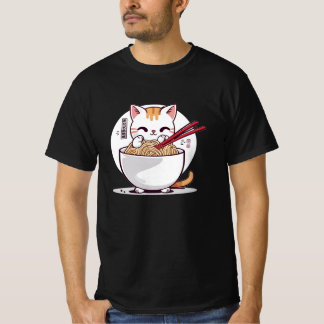 Ramen Kat Eating Noedels Design T-shirt