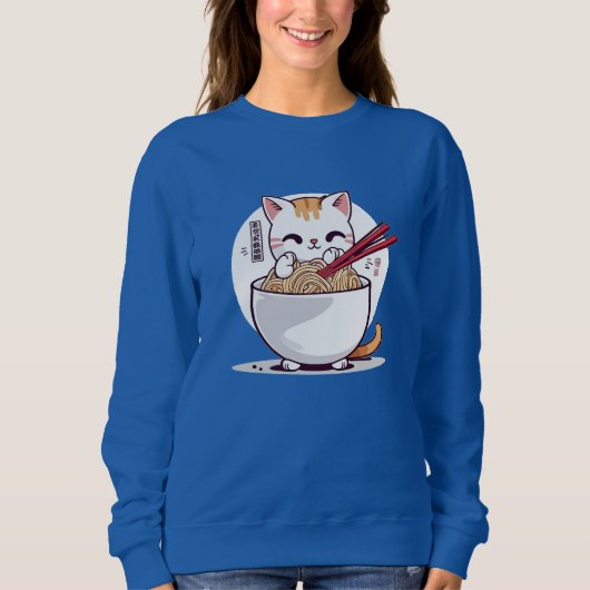 Ramen Kat Eating Noedels Design T-shirt (Voorkant)