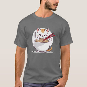 Ramen Kat Eating Noedels Design T-shirt