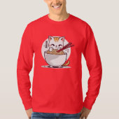 Ramen Kat Eating Noedels Design T-shirt (Voorkant)
