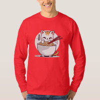 Ramen Kat Eating Noedels Design T-shirt