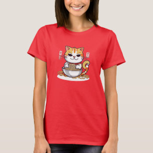 Ramen Kat Eating Noedels Design T-shirt