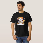 Ramen Kat Eating Noedels Design T-shirt (Voorkant volledig)