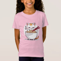 Ramen Kat Eating Noedels Design T-shirt