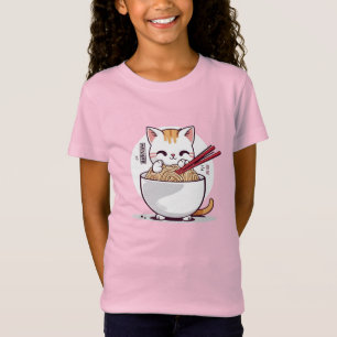 Ramen Kat Eating Noedels Design T-shirt