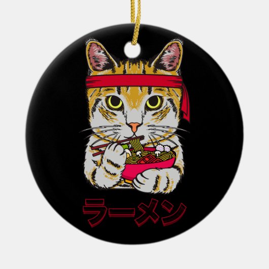 Ramen Kat Japans Voedsel Anime Kawaii Grafische Ku Keramisch Ornament (Voorkant)