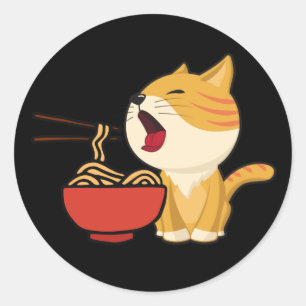 Ramen kat, Ramen noedels, Japans Ramen kat Ronde Sticker