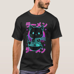 Ramen Kat Retro Zonsondergang Grappige Noedel Lief T-shirt