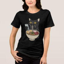 Ramen Kat T-shirt, Cute Zwarte Kat Noedels Tee