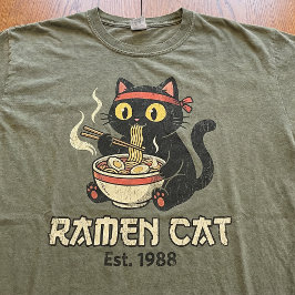 Ramen Kat Vintage Grappige Japanse Noedels Zwarte  T-shirt