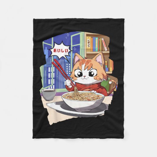 Ramen Kawaii Cat Anime Fleece Deken (Voorkant)