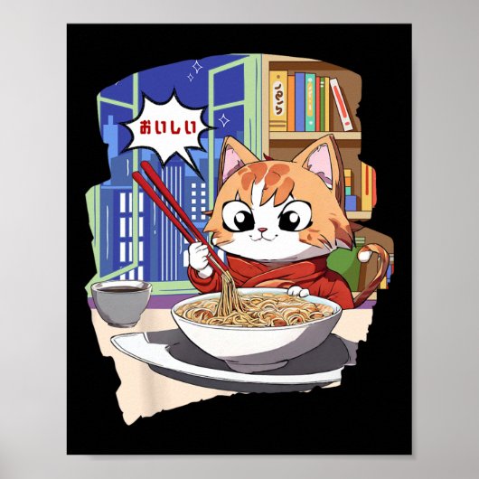 Ramen Kawaii Cat Anime Poster (Voorkant)