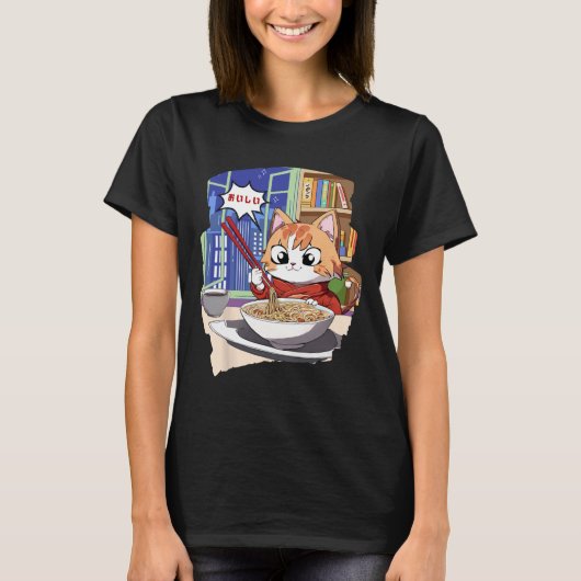 Ramen Kawaii Cat Anime T-shirt (Voorkant)