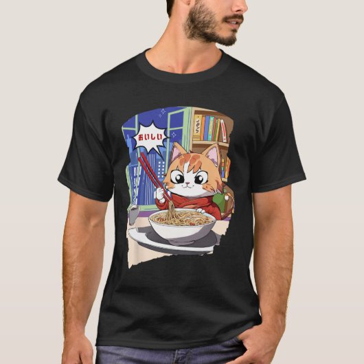 Ramen Kawaii Cat Anime T-shirt (Voorkant)