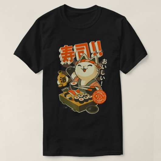 Ramen kleding grafisch Kat Sushi Kawaii Anime Japa T-shirt (Design voorkant)