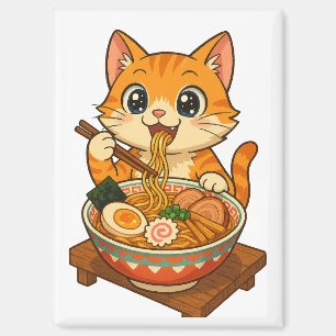 Ramen-Lievende Kat – Kawaii Illustratie Magneet