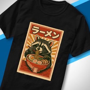 Ramen-lievende wasbeer retro Japans voedsel kunst T-shirt