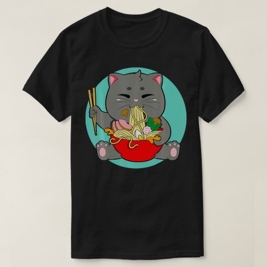 Ramen Life Cute Cat Eating Ramen T-shirt (Design voorkant)
