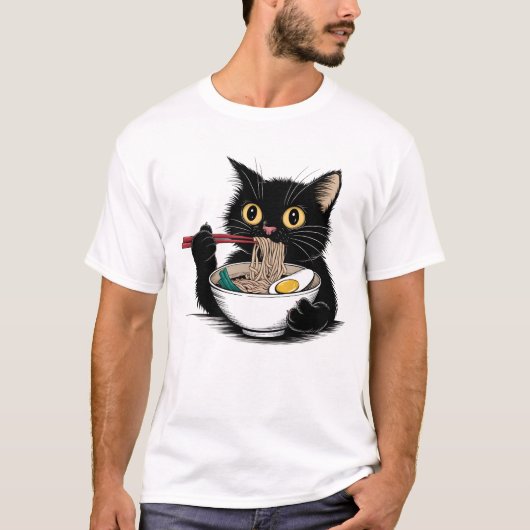 Ramen Lover Black Cat T-shirt (Voorkant)