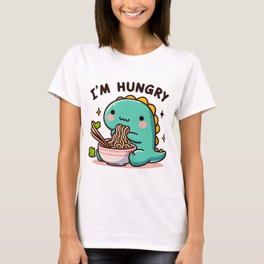 Ramen-Loving Dino: een hongerig hart T-shirt (Voorkant)
