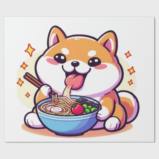 Ramen-Loving Shiba Inu Wrapping Paper – Cute & Pla Cadeaupapier (Vlak)