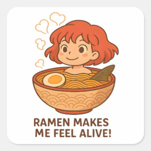 Ramen Maakt Me Voelen Levendig Grappige Noedel Lie Vierkante Sticker