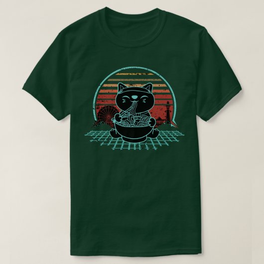 Ramen Maneki Cat Neko Kawaii Retrowave Sunset2008 T-shirt (Design voorkant)