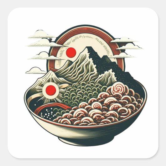 Ramen Mountains Vierkante Sticker (Voorkant)