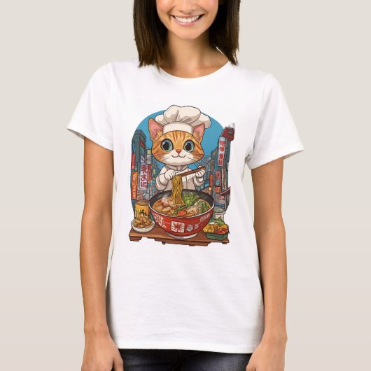 Ramen Neko � Grappige Kat Chef Anime Eten T-shirt (Voorkant)