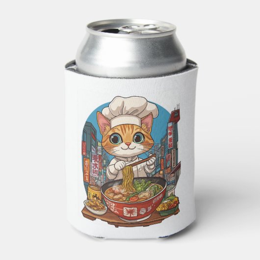 Ramen Neko � Grappige Kat Chef Anime Voedsel Blikjeskoeler (Blikje Voorkant)