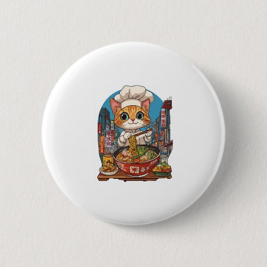 Ramen Neko � Grappige Kat Chef Anime Voedsel Ronde Button 5,7 Cm (Voorkant)