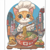 Ramen Neko � Grappige Kat Chef Anime Voedsel Sticker (Voorkant)