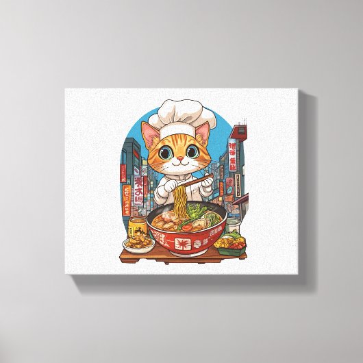 Ramen Neko - Grappige kat chef-kok Anime Food Canvas Afdruk (Voorkant)
