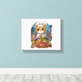 Ramen Neko - Grappige kat chef-kok Anime Food Canvas Afdruk (Insitu (Houten vloer))