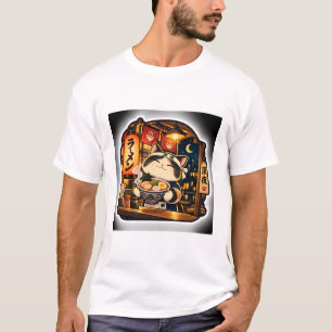 Ramen Night Cat T-Shirt Japanse Retro Noedel Kun