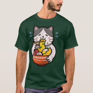 Ramen Noodle Chopsticks Cute Fat Cat Kawaii Japane T-shirt