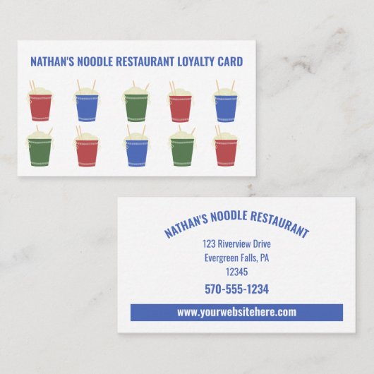Ramen Noodle Cups Asian Restaurant Loyalty Rewards Visitekaartje (Voorkant / Achterkant)