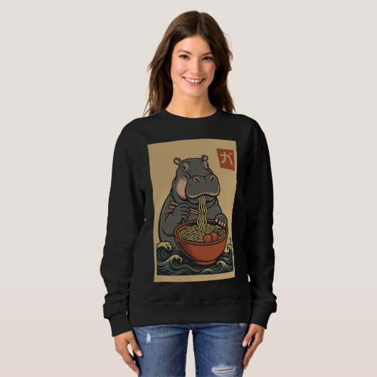 Ramen Noodle Eating: Hippo Dames sweatshirt (Voorkant volledig)